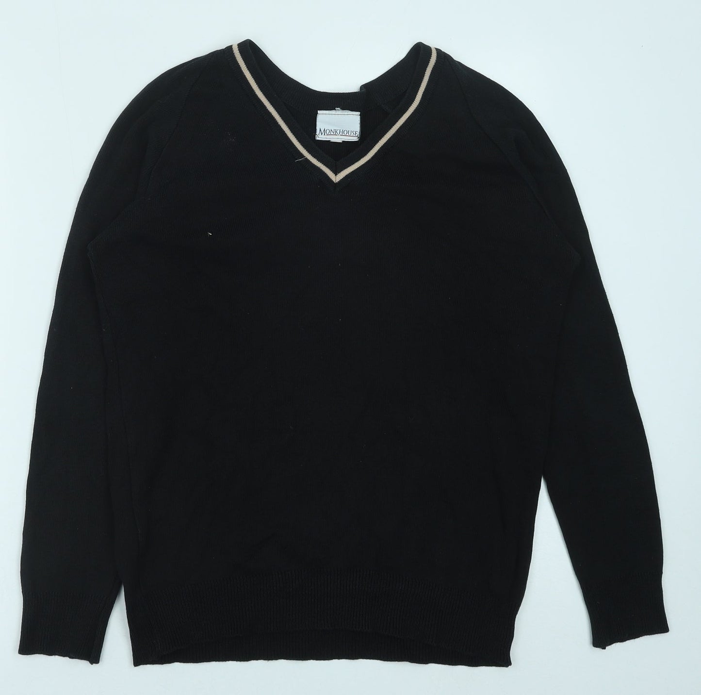 Monkhouse Mens Black V-Neck Cotton Pullover Jumper Size S