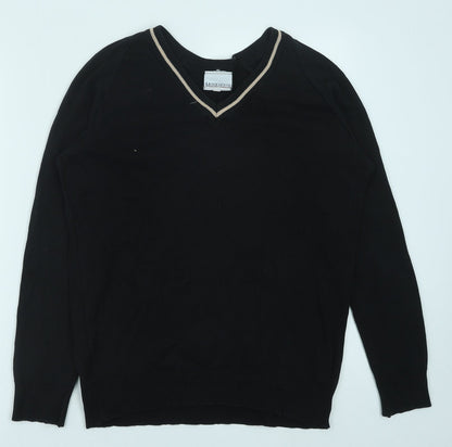 Monkhouse Mens Black V-Neck Cotton Pullover Jumper Size S