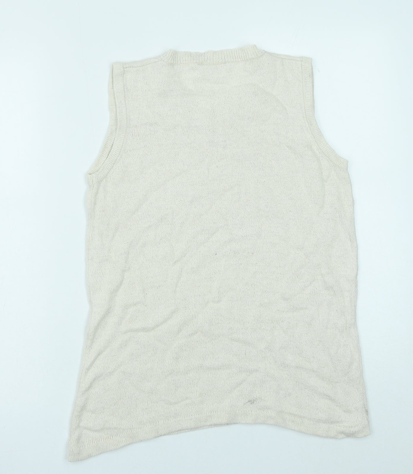Joie De Vivre Womens White V-Neck Floral Cotton Vest Jumper Size M