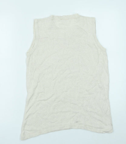 Joie De Vivre Womens White V-Neck Floral Cotton Vest Jumper Size M