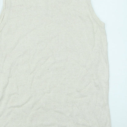 Joie De Vivre Womens White V-Neck Floral Cotton Vest Jumper Size M