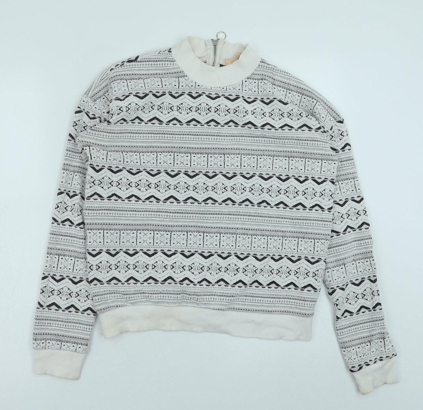 Bershka Womens White Geometric Polyester Pullover Sweatshirt Size S Zip