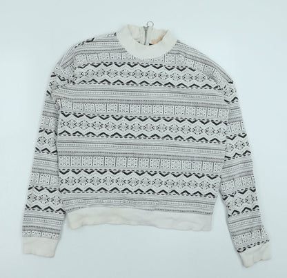 Bershka Womens White Geometric Polyester Pullover Sweatshirt Size S Zip