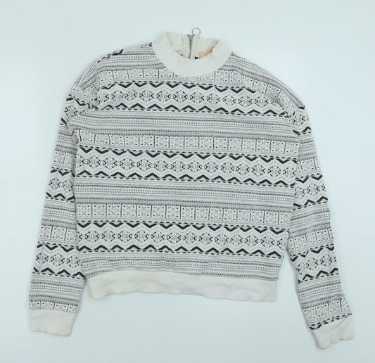 Bershka Womens White Geometric Polyester Pullover Sweatshirt Size S Zip