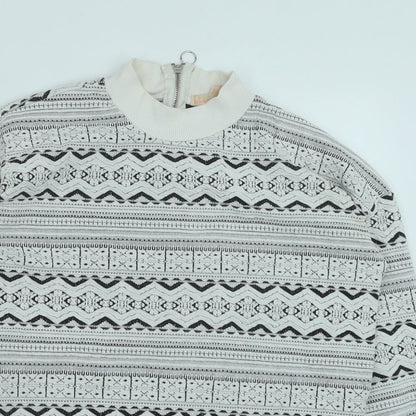 Bershka Womens White Geometric Polyester Pullover Sweatshirt Size S Zip