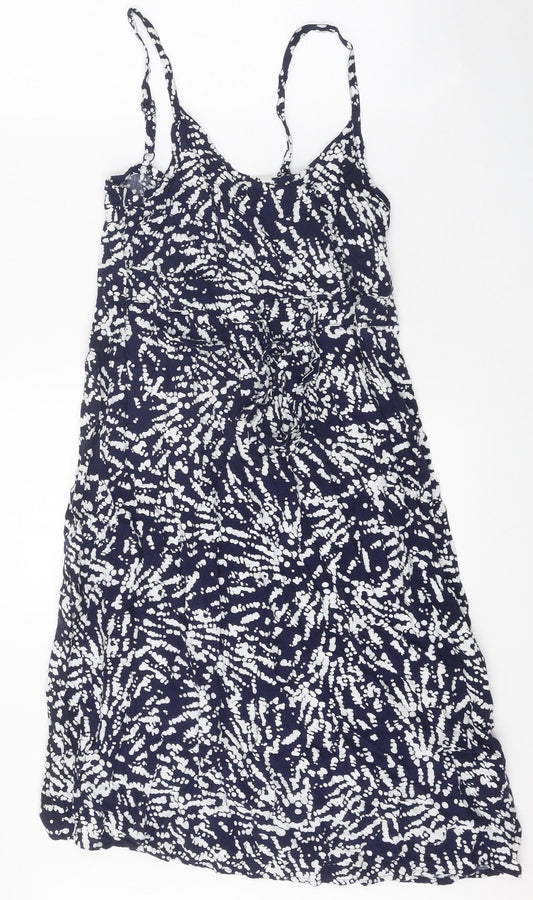 BHS Womens Blue Geometric Viscose Slip Dress Size 10 Scoop Neck Pullover