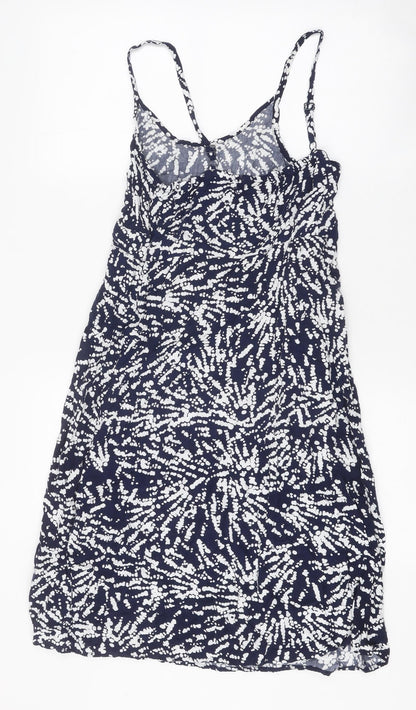 BHS Womens Blue Geometric Viscose Slip Dress Size 10 Scoop Neck Pullover