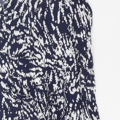 BHS Womens Blue Geometric Viscose Slip Dress Size 10 Scoop Neck Pullover