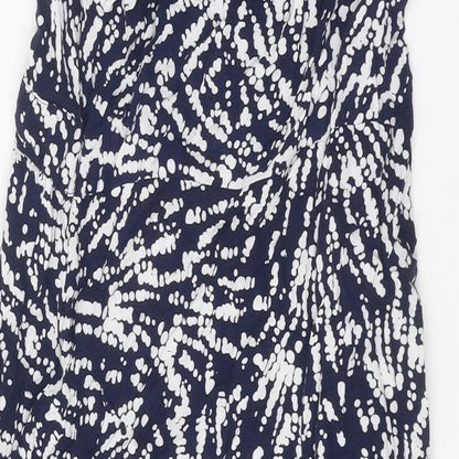 BHS Womens Blue Geometric Viscose Slip Dress Size 10 Scoop Neck Pullover