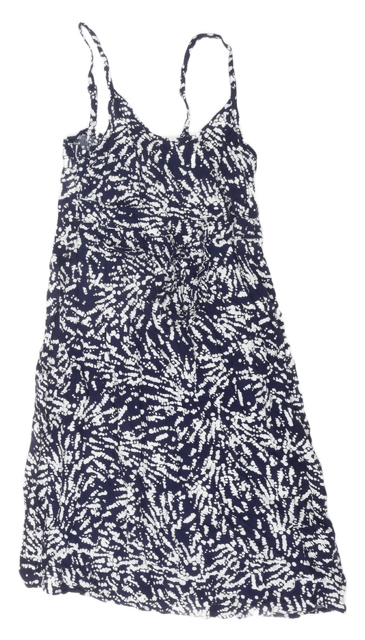 BHS Womens Blue Geometric Viscose Slip Dress Size 10 Scoop Neck Pullover