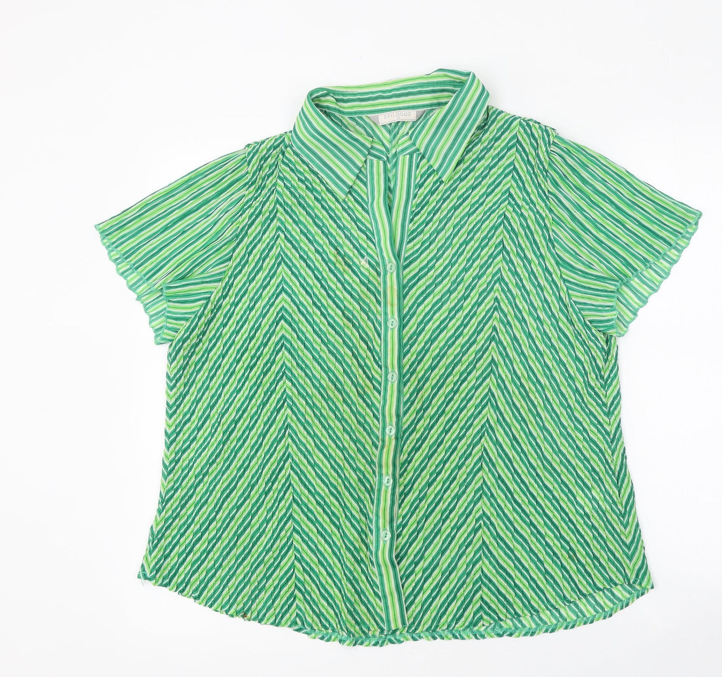 Epilogue Womens Green Geometric Polyester Basic Button-Up Size 18 Collared