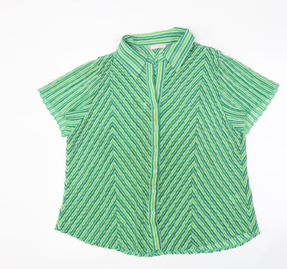 Epilogue Womens Green Geometric Polyester Basic Button-Up Size 18 Collared