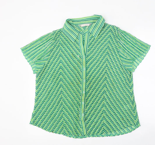 Epilogue Womens Green Geometric Polyester Basic Button-Up Size 18 Collared