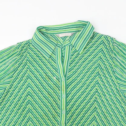 Epilogue Womens Green Geometric Polyester Basic Button-Up Size 18 Collared