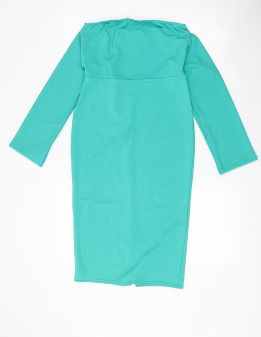 Quiz Womens Green Polyester Sheath Size 12 Off the Shoulder Snap