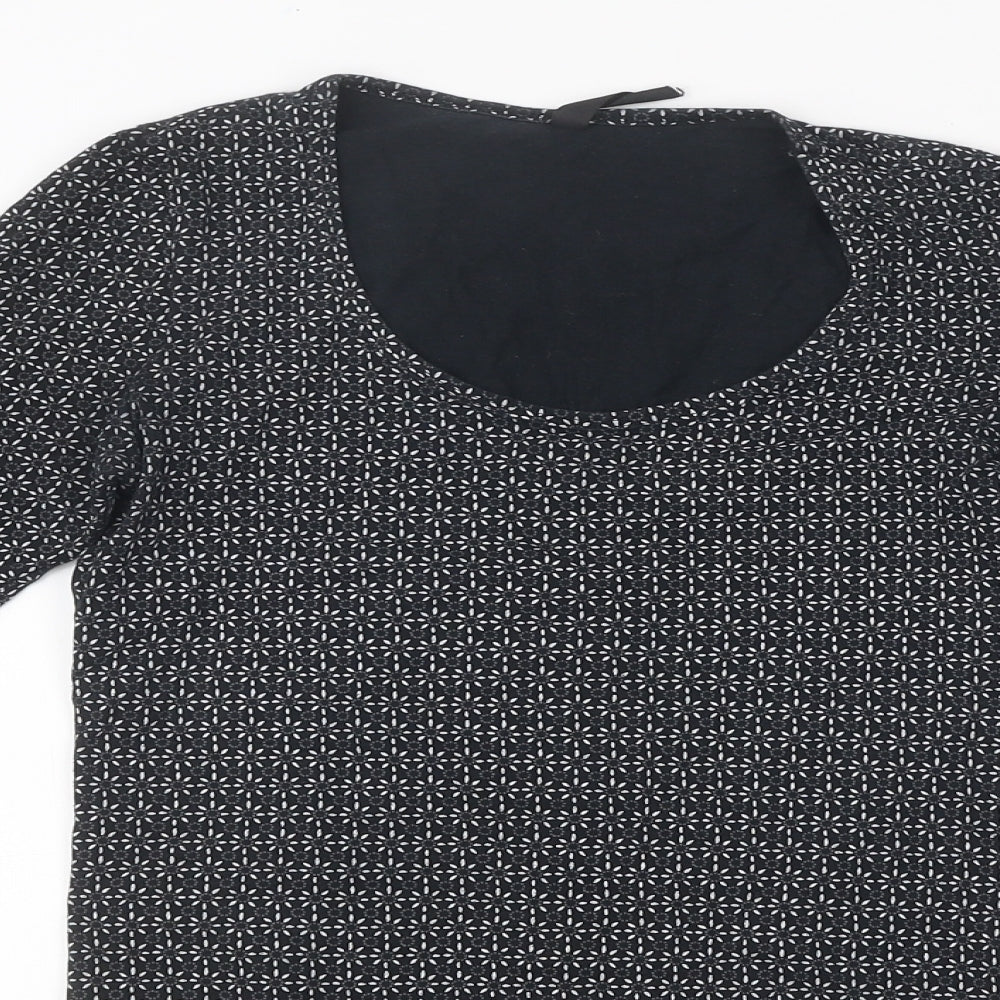 Preworn Womens Black Floral Cotton Basic T-Shirt Size XS Scoop Neck