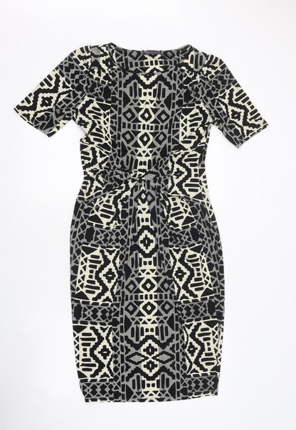 Marks and Spencer Womens Black Geometric Polyester Mini Size 12 Boat Neck Pullover