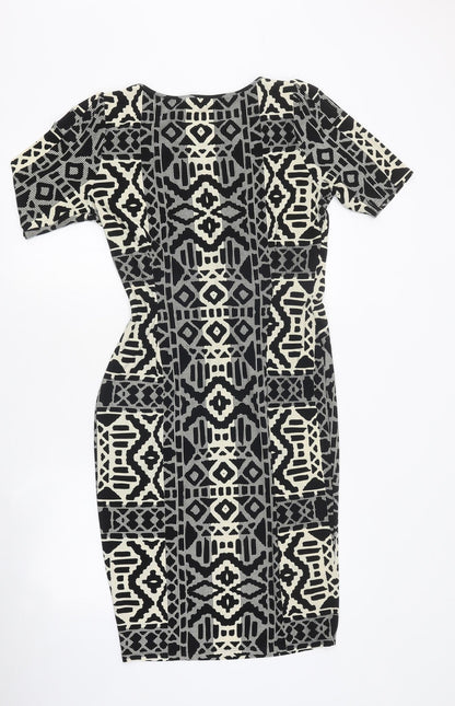 Marks and Spencer Womens Black Geometric Polyester Mini Size 12 Boat Neck Pullover