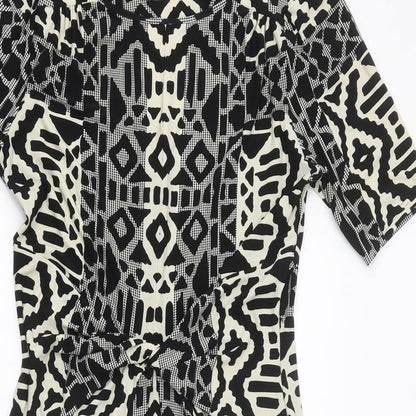 Marks and Spencer Womens Black Geometric Polyester Mini Size 12 Boat Neck Pullover