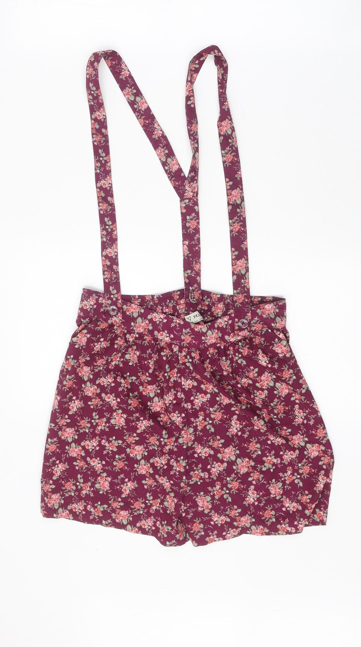 NEXT Girls Purple Floral Polyester Dungaree Shorts Shorts Size 13 Years Regular
