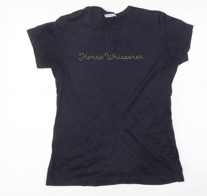 Mia Suki Womens Blue Polyester Basic T-Shirt Size M Round Neck