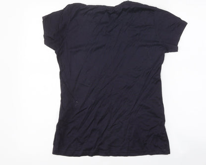 Mia Suki Womens Blue Polyester Basic T-Shirt Size M Round Neck