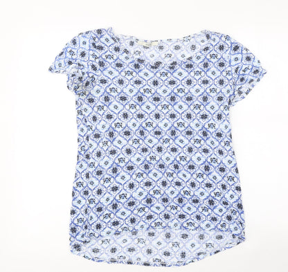 George Womens Blue Geometric Polyester Basic T-Shirt Size 8 Round Neck