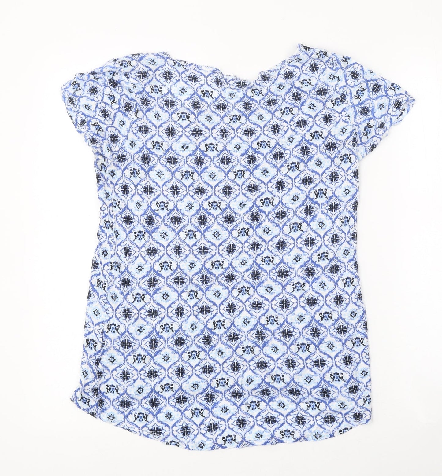 George Womens Blue Geometric Polyester Basic T-Shirt Size 8 Round Neck