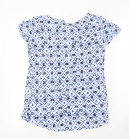 George Womens Blue Geometric Polyester Basic T-Shirt Size 8 Round Neck