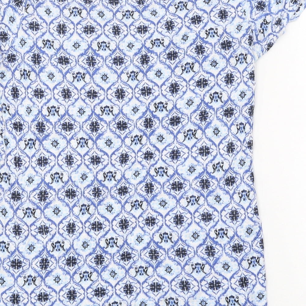 George Womens Blue Geometric Polyester Basic T-Shirt Size 8 Round Neck