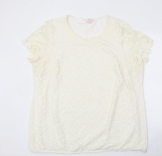 Julipa Womens Ivory Polyester Basic T-Shirt Size 22 Round Neck