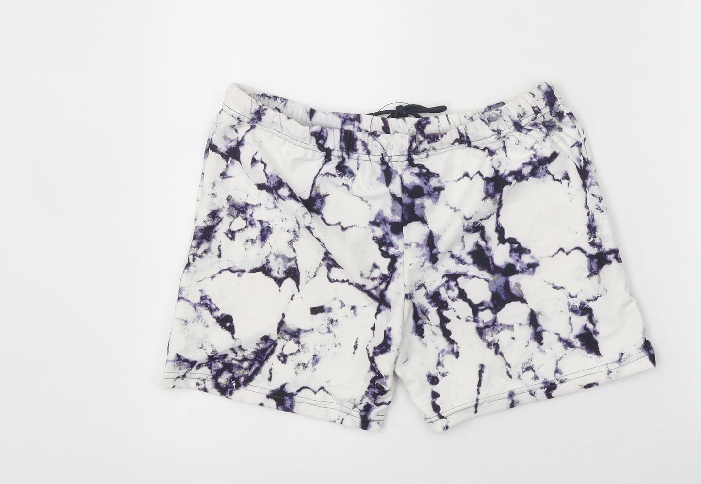 Preworn Mens White Geometric Polyester Sweat Shorts Size XL Regular Drawstring