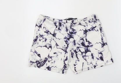 Preworn Mens White Geometric Polyester Sweat Shorts Size XL Regular Drawstring