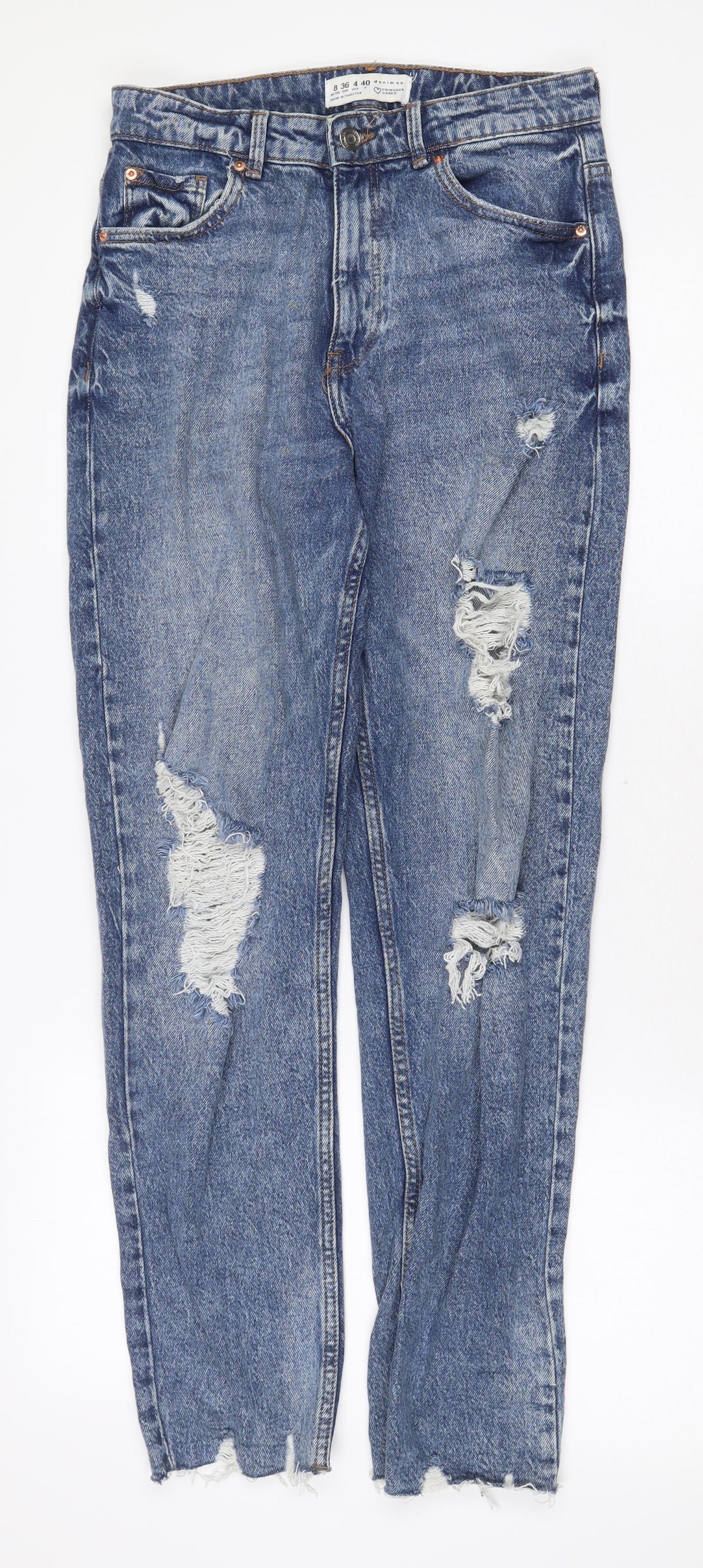 Denim & Co. Womens Blue Cotton Straight Jeans Size 8 Regular Zip
