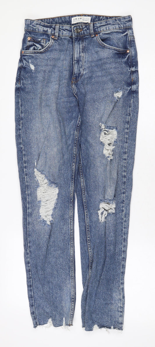 Denim & Co. Womens Blue Cotton Straight Jeans Size 8 Regular Zip