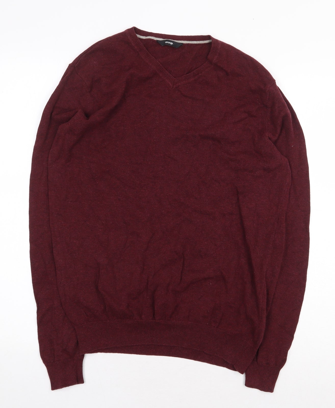 George Mens Red V-Neck Cotton Pullover Jumper Size S