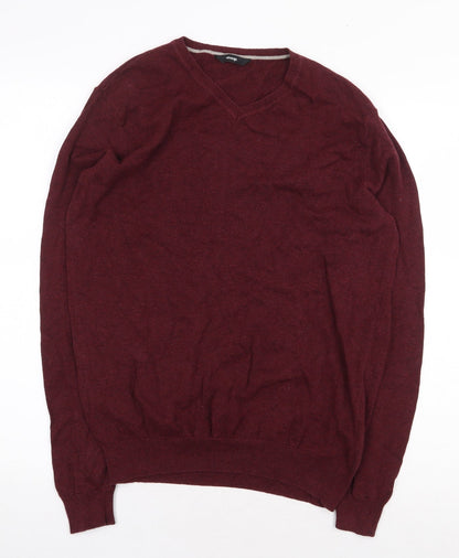 George Mens Red V-Neck Cotton Pullover Jumper Size S