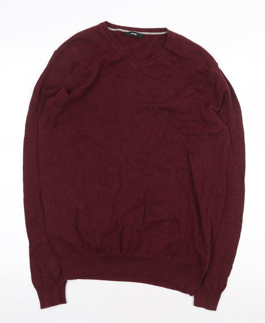George Mens Red V-Neck Cotton Pullover Jumper Size S