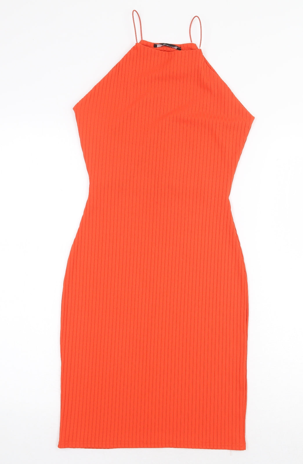 Missguided Womens Orange Polyester Pencil Dress Size 8 Square Neck Pullover