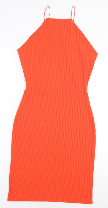 Missguided Womens Orange Polyester Pencil Dress Size 8 Square Neck Pullover