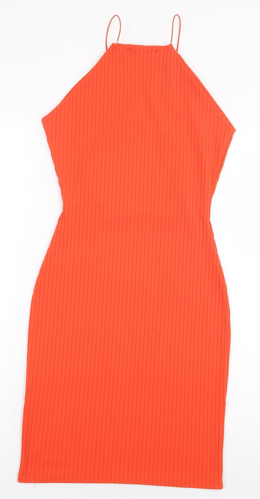 Missguided Womens Orange Polyester Pencil Dress Size 8 Square Neck Pullover
