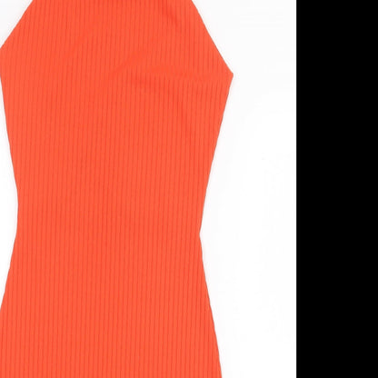 Missguided Womens Orange Polyester Pencil Dress Size 8 Square Neck Pullover