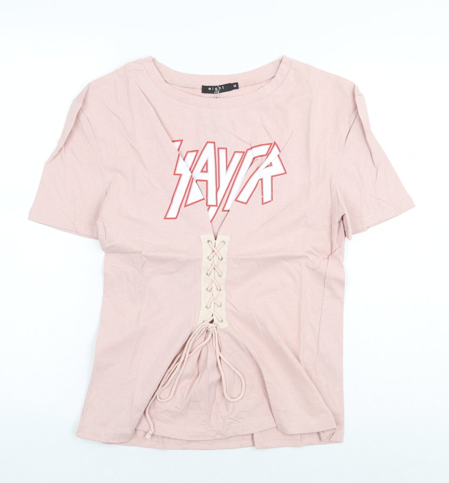Womens UK Size M Eight Paris Pink Basic T-Shirt