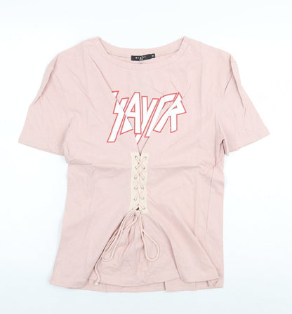 Womens UK Size M Eight Paris Pink Basic T-Shirt