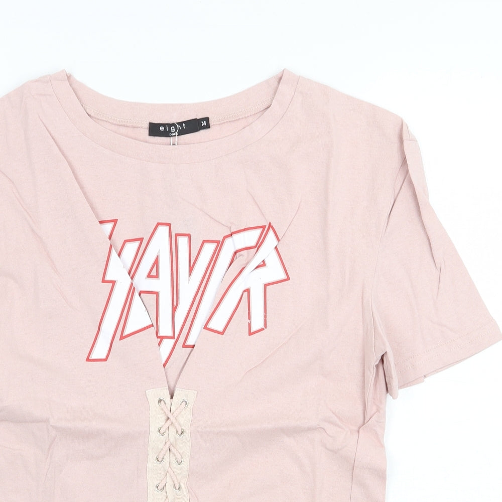 Womens UK Size M Eight Paris Pink Basic T-Shirt