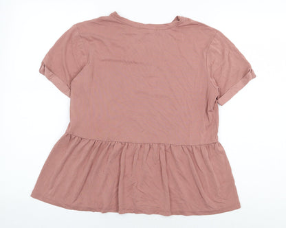 Primark Womens Pink Modal Basic T-Shirt Size S Crew Neck - Peplum