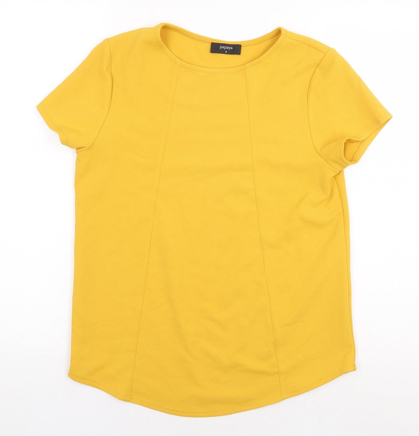 Papaya Womens Yellow Polyester Basic T-Shirt Size 8 Crew Neck