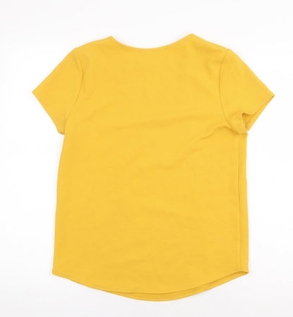 Papaya Womens Yellow Polyester Basic T-Shirt Size 8 Crew Neck