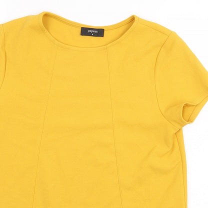 Papaya Womens Yellow Polyester Basic T-Shirt Size 8 Crew Neck