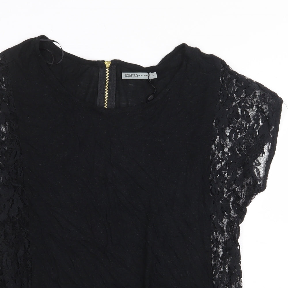 Womens UK Size M Soaked in Luxury Black Basic Blouse